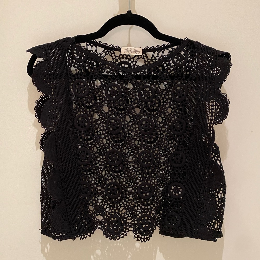 Love Shack Fancy black crochet top